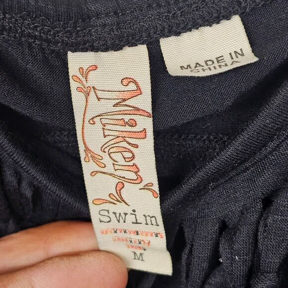 Miken Swim Fringe Maxi Dress Size M Swim Coverup Beach Black Grunge Goth Bodycon - Picture 5 of 6